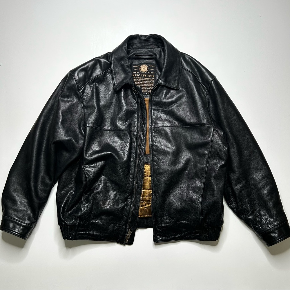 Andrew Marc New York Vintage Leather Jacket Gold Quilted Lining Great Condition
